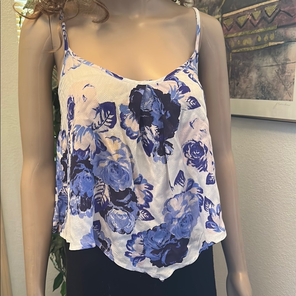 Charlotte Russe Asymmetrical White and Blue Camisole